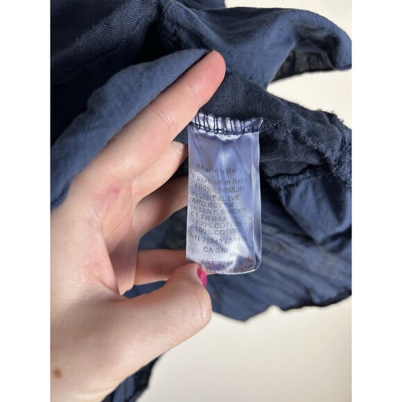 Terzo Millennio Linen Top Ruffle Blue Coastal M Short Sleeve Lagenlook Italy - Picture 4 of 5